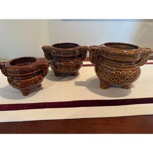 Set of 3 Traditional Chinese Ceramic Incense Burner Bowls/Planters 6",5.5",4.5"